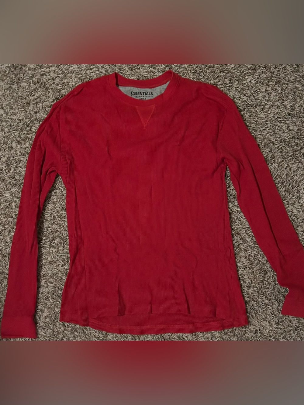 Essentials Red Ribbed Long-Sleeve Top